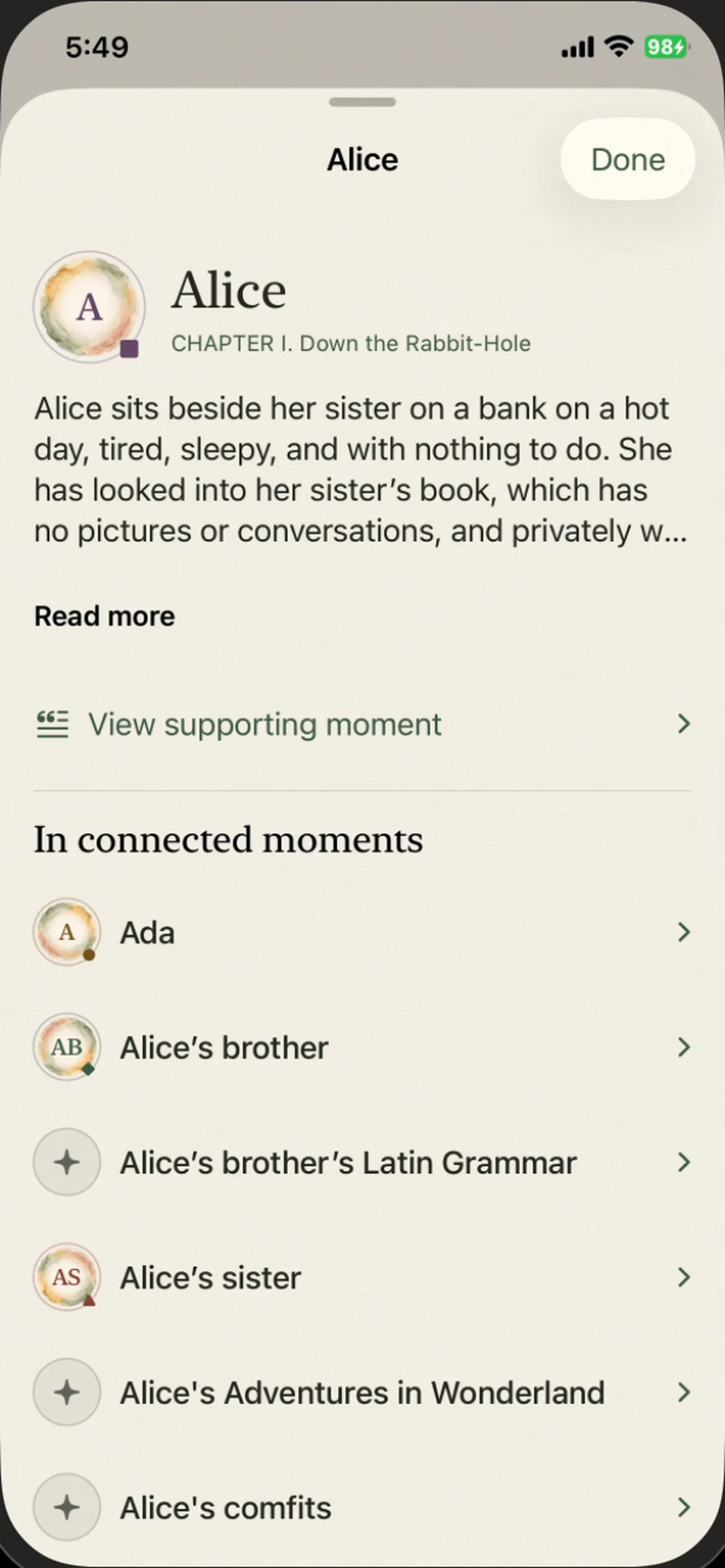 Opening Alice’s name in HonPaca reveals her character context.